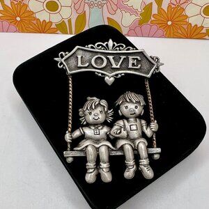 JJ Jonette Pewter Swinging Couple in Love Brooch